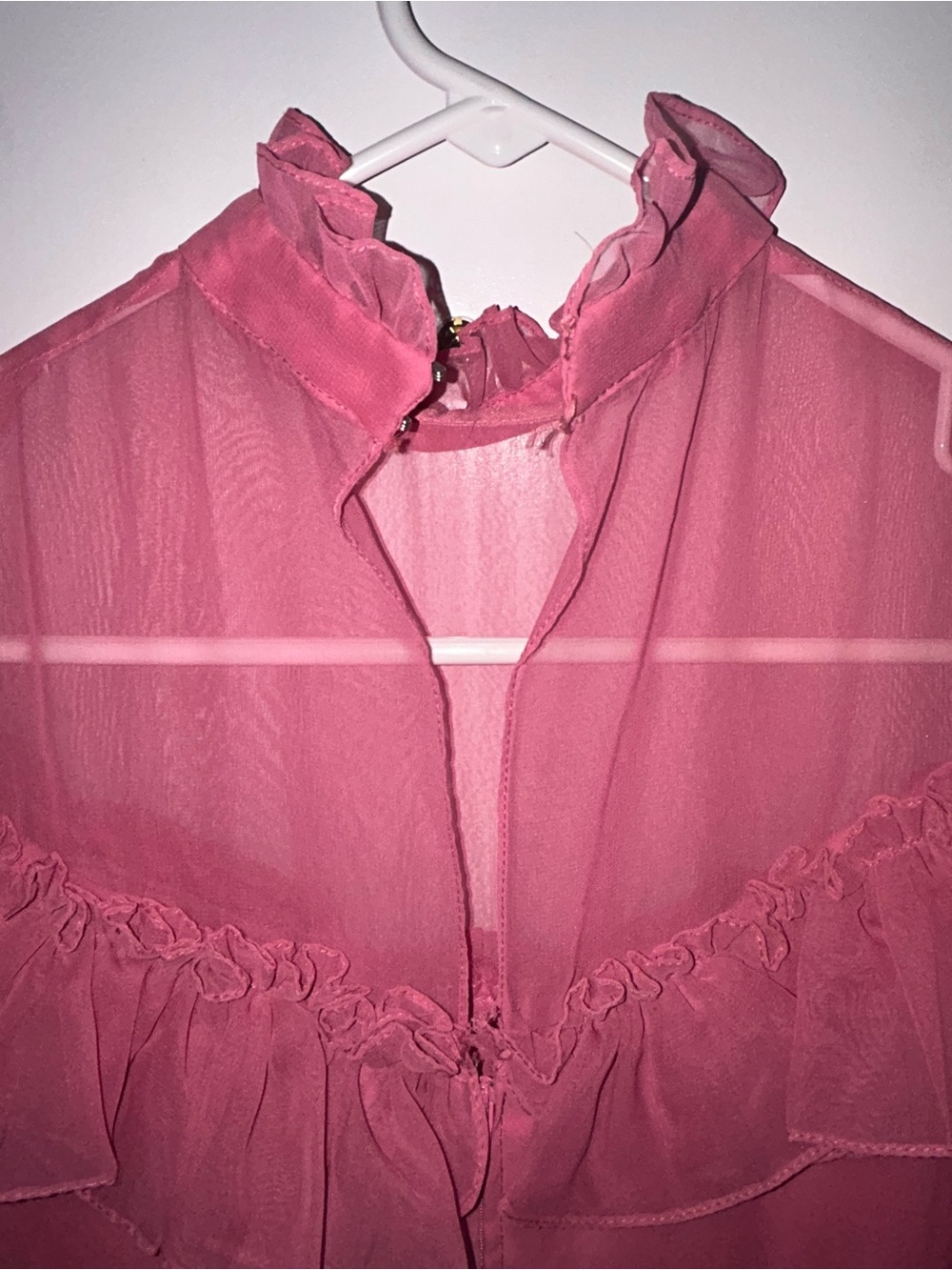 Vintage Raspberry Pink Maxi Dress with Ruffle Collar - Picture 4 of 7